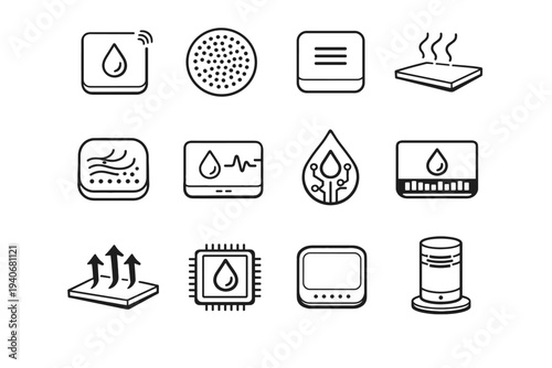 Perforated sensor sensing vector device interface form icon tidy smart humidity breathable