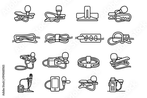 Concept icon feature clip accessory holder cable microphone neat icons vector proportions