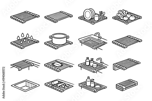Rack icons support outline sink foldable icon versatility balanced platform vector resting