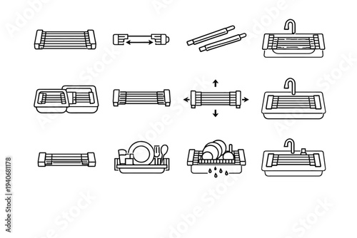 Extension rack telescopic solution icon sink bars versatility vector foldable modern design