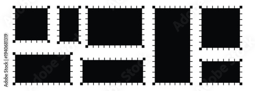 Collection of marketing design. Zig zag edge circle, square shape collection Jagged rectangle. Isolated elements for design of text box, badge, banner. Vector illustration.