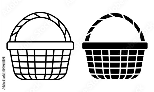 Easter basket icons black and white for spring and holiday celebrations