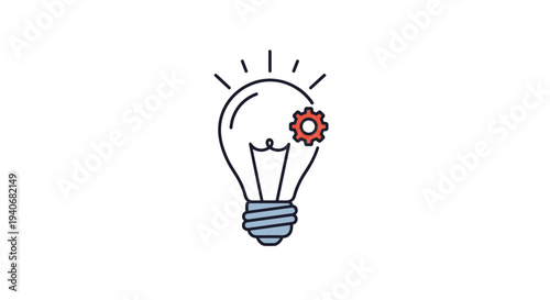 Creative Idea Development Process Icon with Light Bulb and Gear