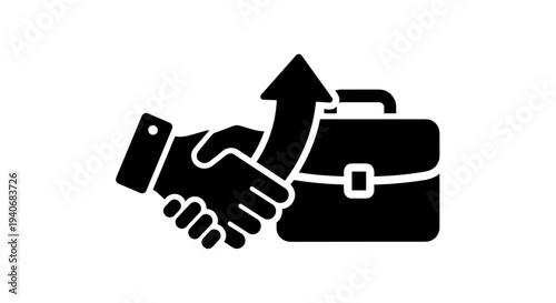 Business Partnership Growth and Success Icon with Briefcase
