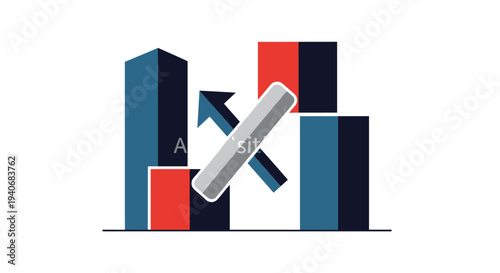 Halted Data Analysis and Flow with Bar Chart and Stop Symbol