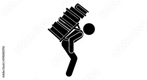Heavy Burden of Books on Person's Back Icon