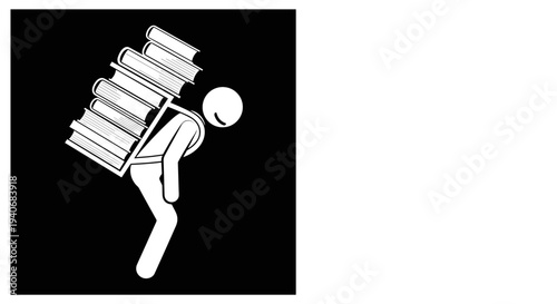Student Carrying Heavy Stack of Books Icon Representing Academic Burden