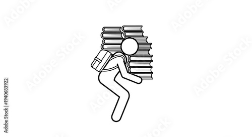 Student Carrying Heavy Books on Back Icon Representing Academic Workload