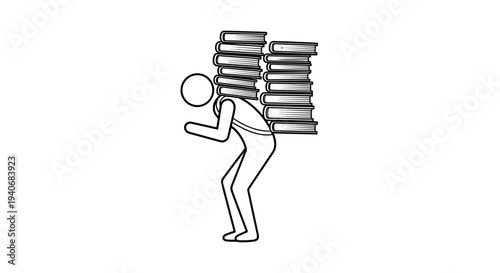 Person Carrying Heavy Stack of Books - Academic Burden Concept