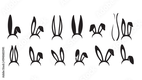 Bunny ears headbands set with varied designs, suitable for Easter and costume parties. featuring headband, party, cartoon with icon and black and