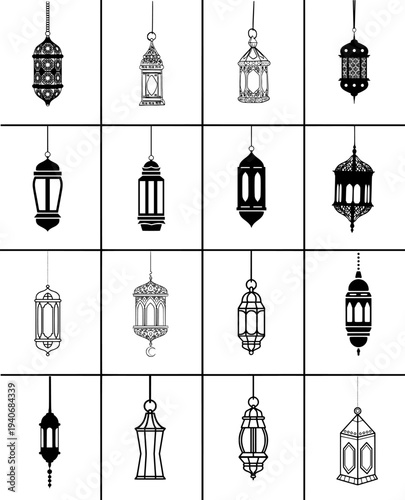 ramadan lantern set hanging arabic lamp silhouettes for eid mubarak decoration