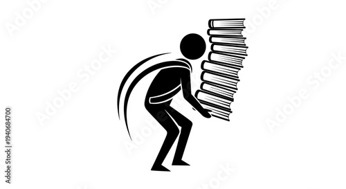 Person Carrying Heavy Stack of Books Icon