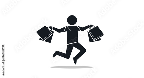 Happy Shopper Icon with Bags Jumping
