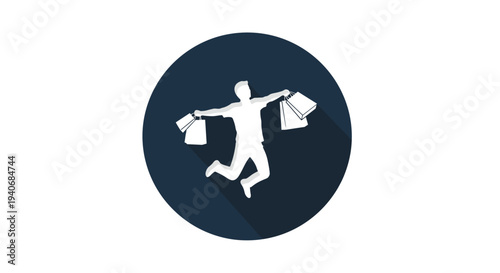 Happy Shopper Jumping with Shopping Bags Icon