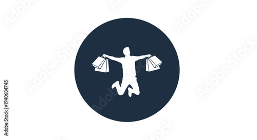 Happy Shopper Jumping with Shopping Bags Icon