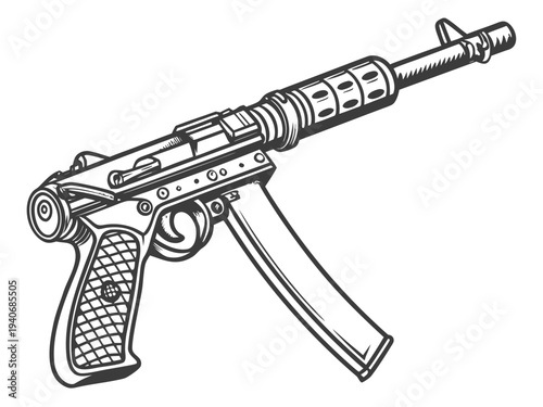 Detailed illustration of assault rifle with bayonet attached