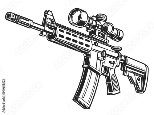 Modern tactical rifle with scope for precision shooting