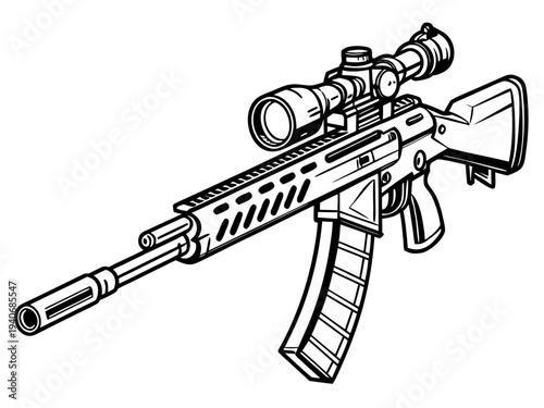 Modern tactical rifle with scope for precision shooting