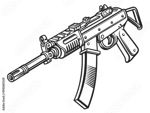 Modern assault rifle with folding stock and magazine