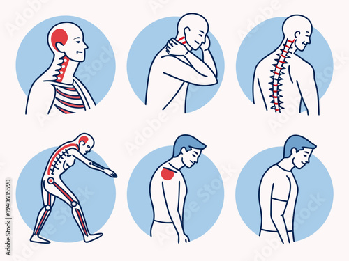 People experiencing muscle pain and strain in neck and back