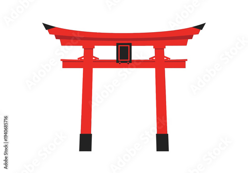 A minimalist bright red Japanese Torii gate illustration on a white background