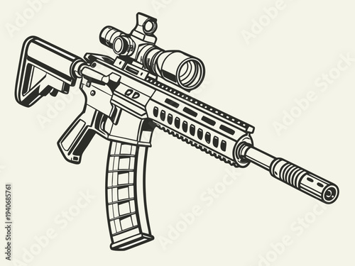 Modern tactical rifle with scope for precision shooting