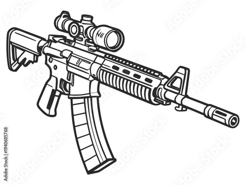 Modern tactical rifle with scope for precision shooting