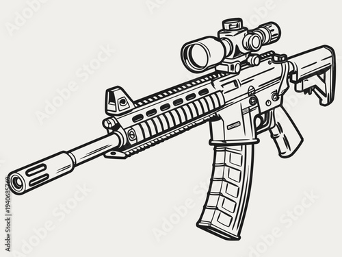 Modern tactical rifle with scope for precision shooting