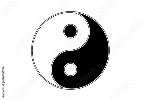 Black and white outline of the Yin and Yang symbol on a white background