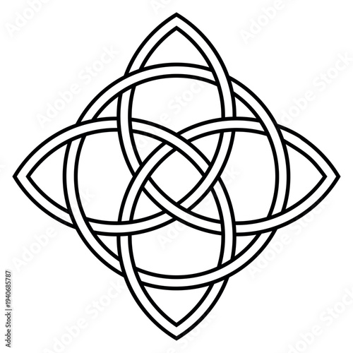 Celtic quad closed knot, quaternary interwoven curves knot tatoo