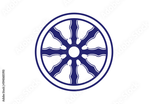 Blue and white stylized wheel symbol on a white background