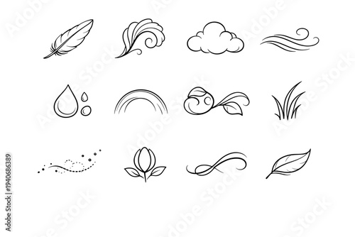 Edge collection bend arc floating bud vector icon silk contour artisan loose