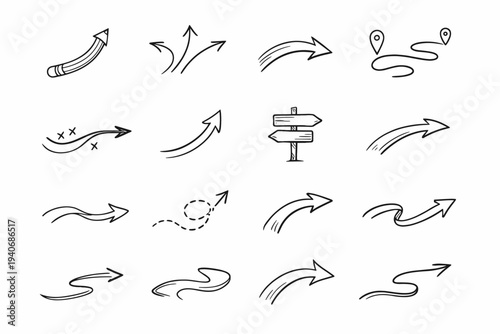 Vector navigation generation pointer soft arrow curve image simple icon cue sketchy