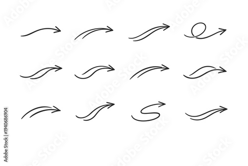 Airy arrow guide generation simple symbol curved humane path vector stroke icon