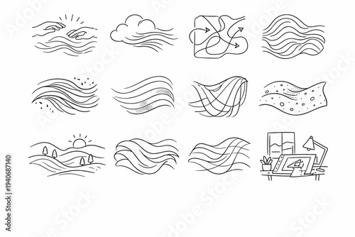 Organic drafting vector simple image quiet scatterflow subtle icon generation curve cloudrun