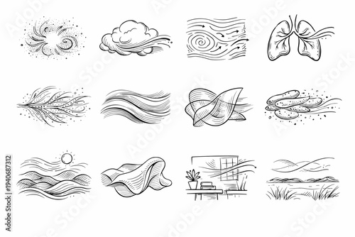 Landscapebreath curve vector modern icon veilair set organic line aircloud porous texture