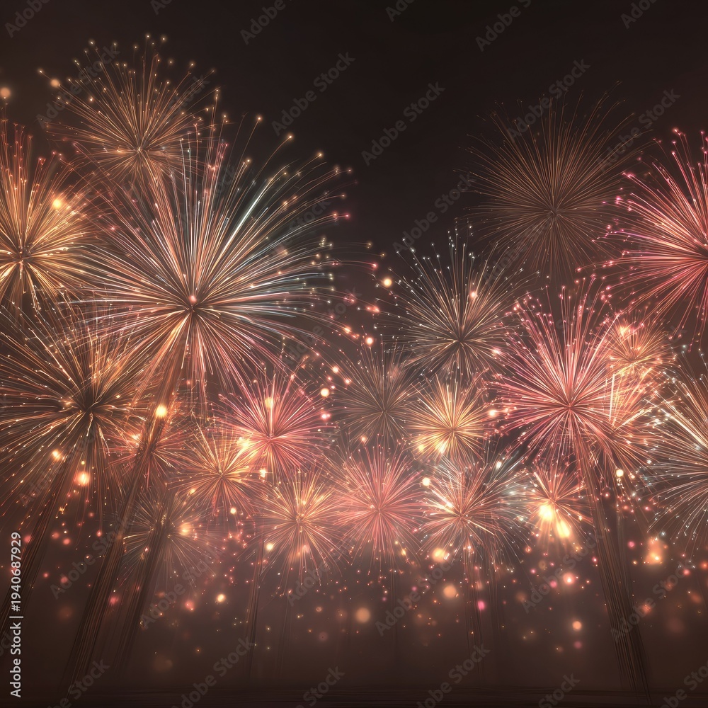 Fototapeta premium Brilliant bursts of luminous pyrotechnics illuminate the dark night sky