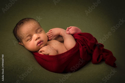 African newborn baby in red wrap