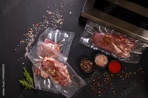 Vacuum sealing meat preparing delicious meal for sous vide cooking