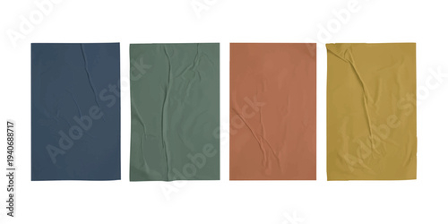 Set of realistic wrinkled crumpled paper textures in muted earthy colors blank posters vector illustration