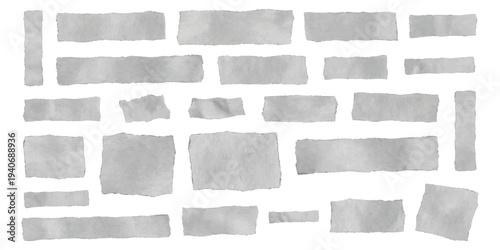 Set of ripped grey textured paper strips torn edges and blank scrap pieces vector illustration