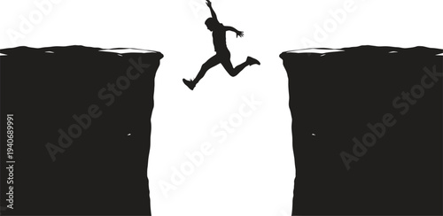 A person jumping between two cliffs in a dynamic pose