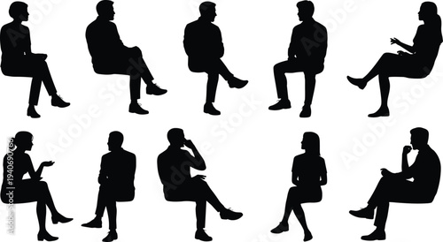 people, sitting, silhouettes, talking, interview, meeting, collection, vector, illustration, men, women, conversation, icons, isolated, white, background, communication, lifestyle, discussion, clipart