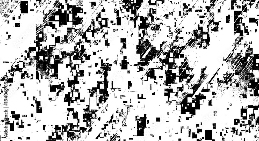 custom made wallpaper toronto digitalGlitch art texture with pixelated squares and diagonal lines, black and white abstract digital distortion