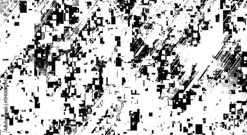 Wallpaper Mural Glitch art texture with pixelated squares and diagonal lines, black and white abstract digital distortion Torontodigital.ca