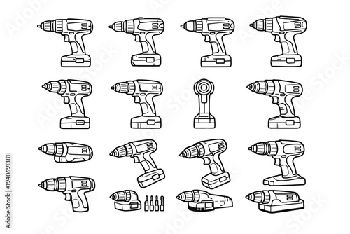 Outline geometry drill icon housing plastic icons form cordless shell tool vector