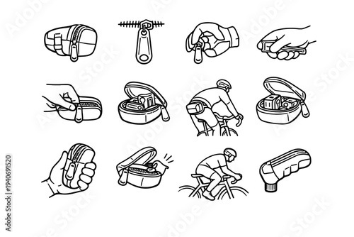Usability convenience zipper neat feature repair clean icon bike practical vector