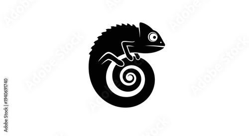 Black and White Chameleon Illustration.