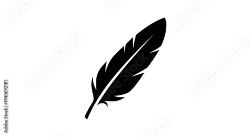 Black Feather Silhouette Isolated on White Background.