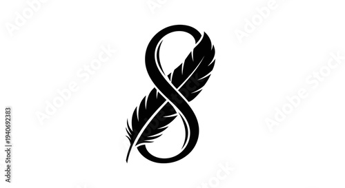 Black Quill Feather Illustration Design Element.